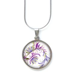 Edelstahl Kette Floral mit blau violetten Blättern