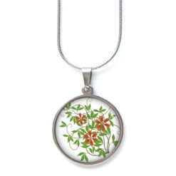 Edelstahl Kette Floral mit grünen Blättern und roten Blumen