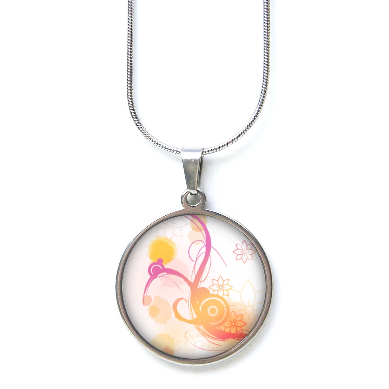 Edelstahl Kette mit sommerlichen Muster in pink orange Edelstahl Kette mit sommerlichen Muster in pink orange