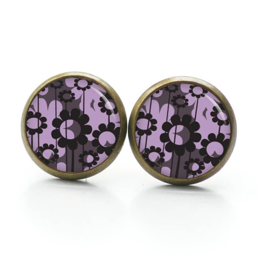 Druckknopf Ohrstecker Ohrhänger Floral schwarz lila Blumen Druckknopf Ohrstecker Ohrhänger Floral schwarz lila Blumen