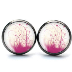 Ohrstecker, Ohrhänger, Clipse & Druckknopf – Motiv Verträumte Blumen Wiese rosarot weiß – Schmuck aus Edelstahl Ohrstecker, Ohrhänger, Clipse & Druckknopf – Motiv Verträumte Blumen Wiese rosarot weiß – Schmuck aus Edelstahl