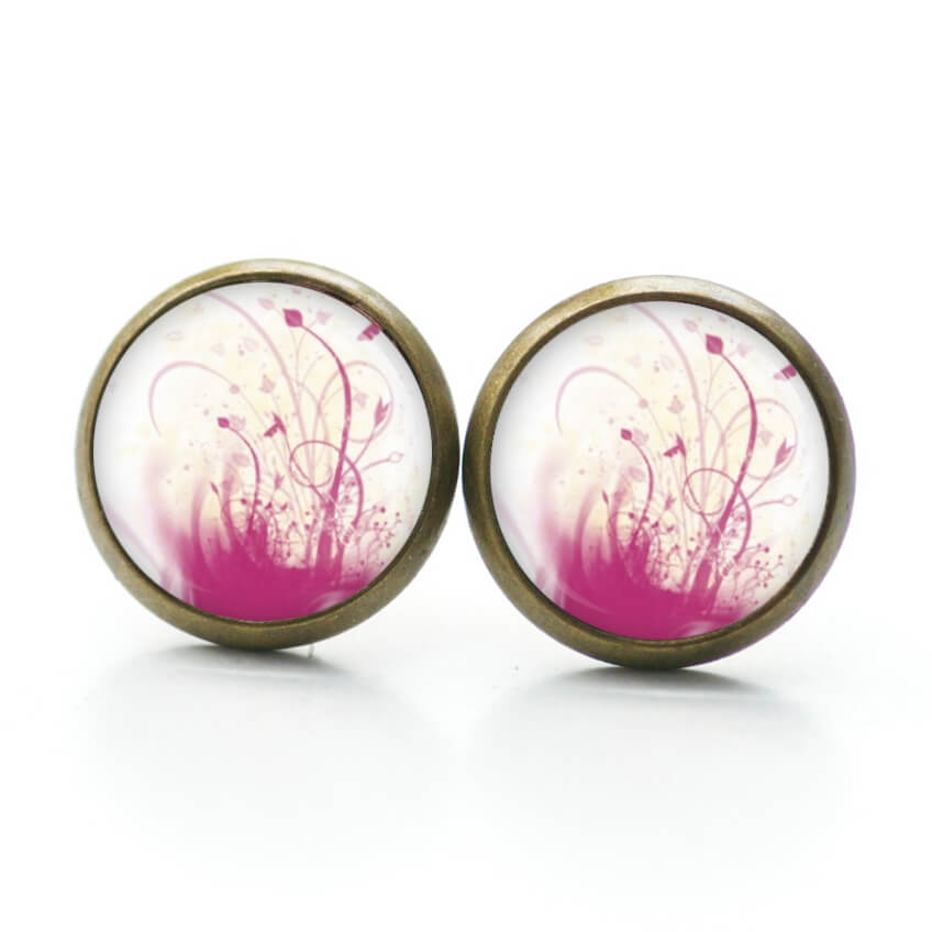 Ohrstecker, Ohrhänger, Clipse & Druckknopf – Motiv Verträumte Blumen Wiese rosarot weiß – Schmuck aus Edelstahl Ohrstecker, Ohrhänger, Clipse & Druckknopf – Motiv Verträumte Blumen Wiese rosarot weiß – Schmuck aus Edelstahl