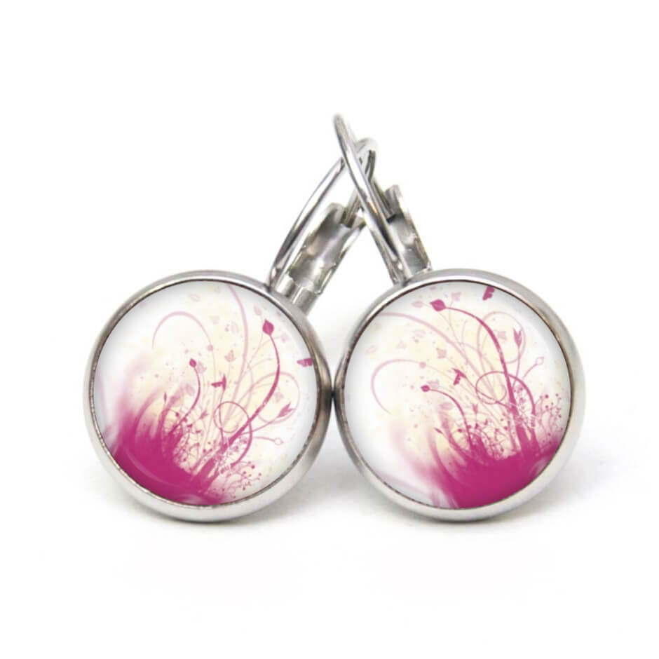 Ohrstecker, Ohrhänger, Clipse & Druckknopf – Motiv Verträumte Blumen Wiese rosarot weiß – Schmuck aus Edelstahl Ohrstecker, Ohrhänger, Clipse & Druckknopf – Motiv Verträumte Blumen Wiese rosarot weiß – Schmuck aus Edelstahl