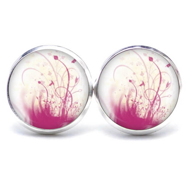 Ohrstecker, Ohrhänger, Clipse & Druckknopf – Motiv Verträumte Blumen Wiese rosarot weiß – Schmuck aus Edelstahl Ohrstecker, Ohrhänger, Clipse & Druckknopf – Motiv Verträumte Blumen Wiese rosarot weiß – Schmuck aus Edelstahl