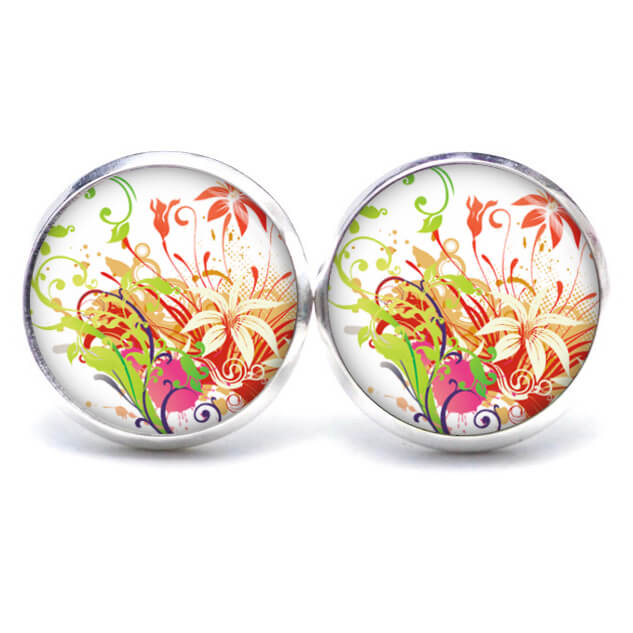 Ohrstecker, Ohrhänger, Clipse & Druckknopf – Motiv Knallig wilden Blumen Wiese in gelb grün rot – Schmuck aus Edelstahl Ohrstecker, Ohrhänger, Clipse & Druckknopf – Motiv Knallig wilden Blumen Wiese in gelb grün rot – Schmuck aus Edelstahl