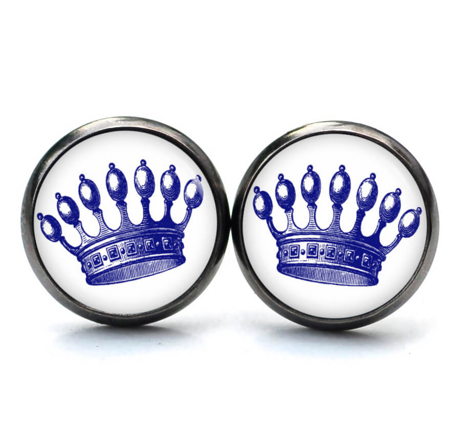 Druckknopf Ohrstecker Ohrhänger blaue dunkelblaue Krone Prinzessin Druckknopf Ohrstecker Ohrhänger blaue dunkelblaue Krone Prinzessin