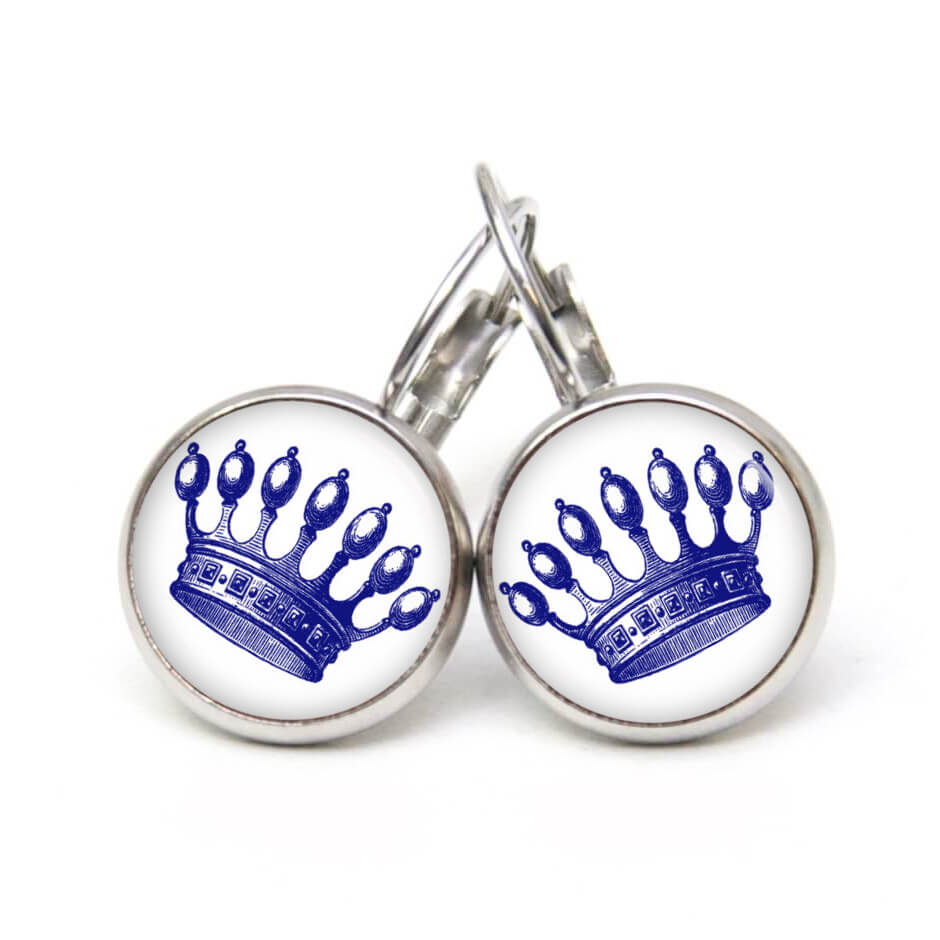 Druckknopf Ohrstecker Ohrhänger blaue dunkelblaue Krone Prinzessin Druckknopf Ohrstecker Ohrhänger blaue dunkelblaue Krone Prinzessin