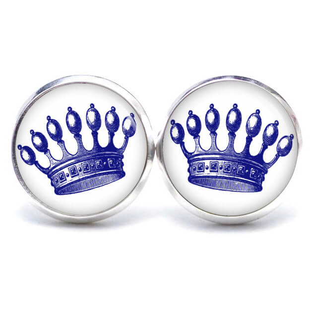 Druckknopf Ohrstecker Ohrhänger blaue dunkelblaue Krone Prinzessin Druckknopf Ohrstecker Ohrhänger blaue dunkelblaue Krone Prinzessin