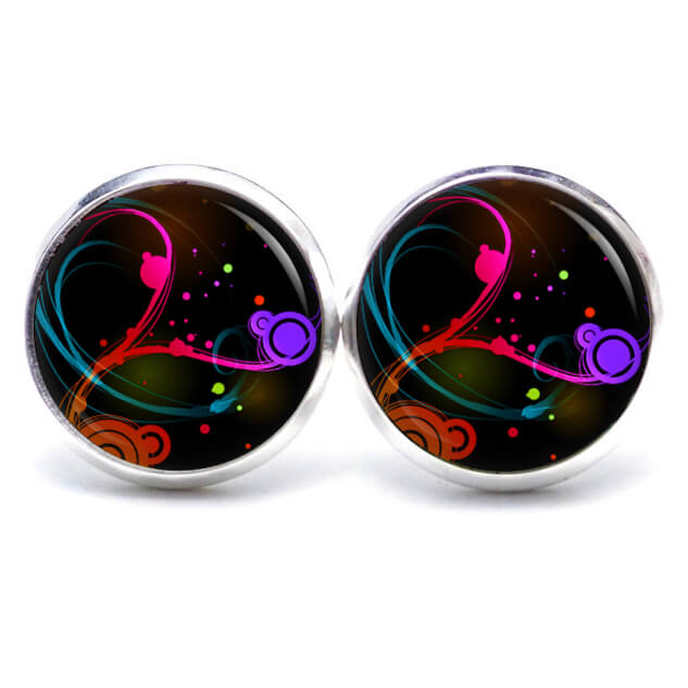 Druckknopf Ohrstecker Ohrhänger schwarze Galaxy mit buntem Muster Druckknopf Ohrstecker Ohrhänger schwarze Galaxy mit buntem Muster