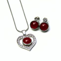 Druckknopf Set Herz Glitzer Anhänger mit Kette und Ohrringe - Geschenk Muttertag