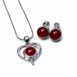 Druckknopf Set zarter Herz Anhänger mit Kette und Ohrringe - Geschenk Muttertag