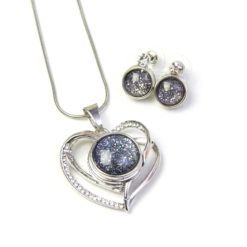 Druckknopf Set Herz mit Strass – Anhänger, Kette und Ohrringen - Geschenk Muttertag
