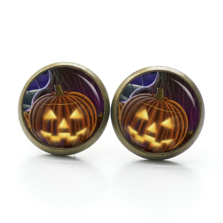 Druckknopf Ohrstecker Ohrhänger Clipse Halloween böser Kürbis Druckknopf Ohrstecker Ohrhänger Clipse Halloween böser Kürbis