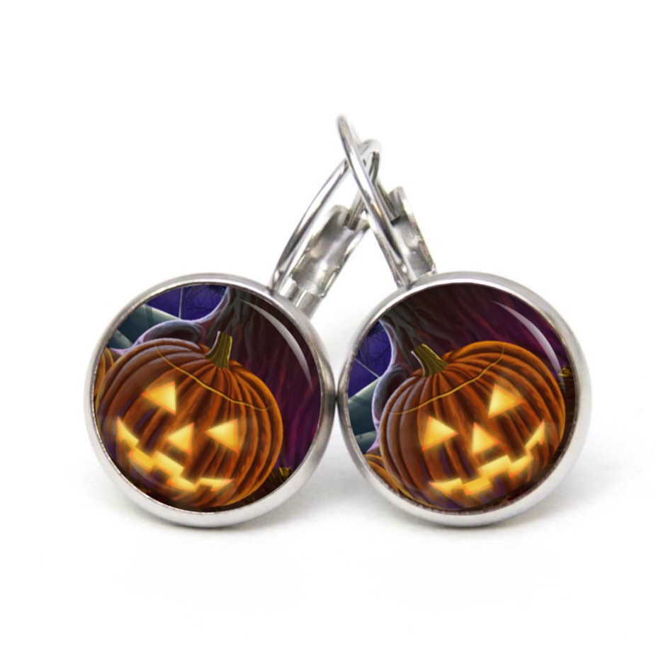 Druckknopf Ohrstecker Ohrhänger Clipse Halloween böser Kürbis Druckknopf Ohrstecker Ohrhänger Clipse Halloween böser Kürbis