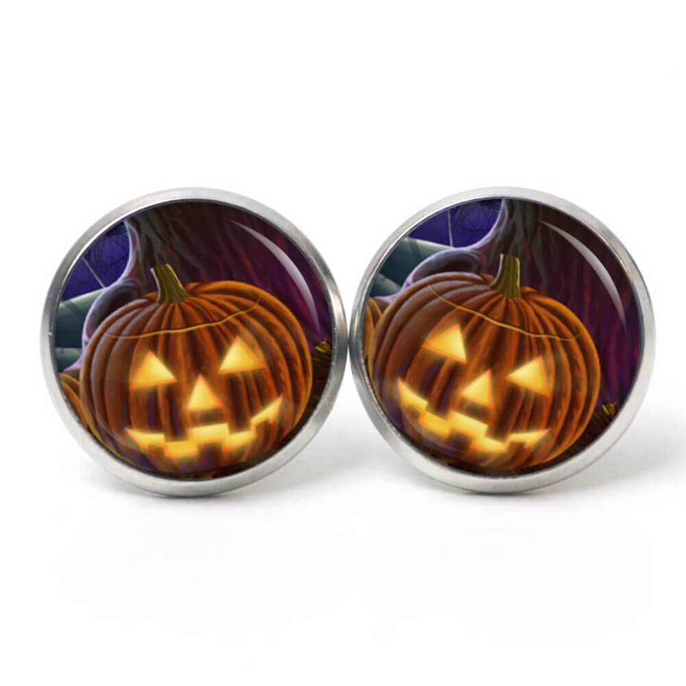 Druckknopf Ohrstecker Ohrhänger Clipse Halloween böser Kürbis Druckknopf Ohrstecker Ohrhänger Clipse Halloween böser Kürbis