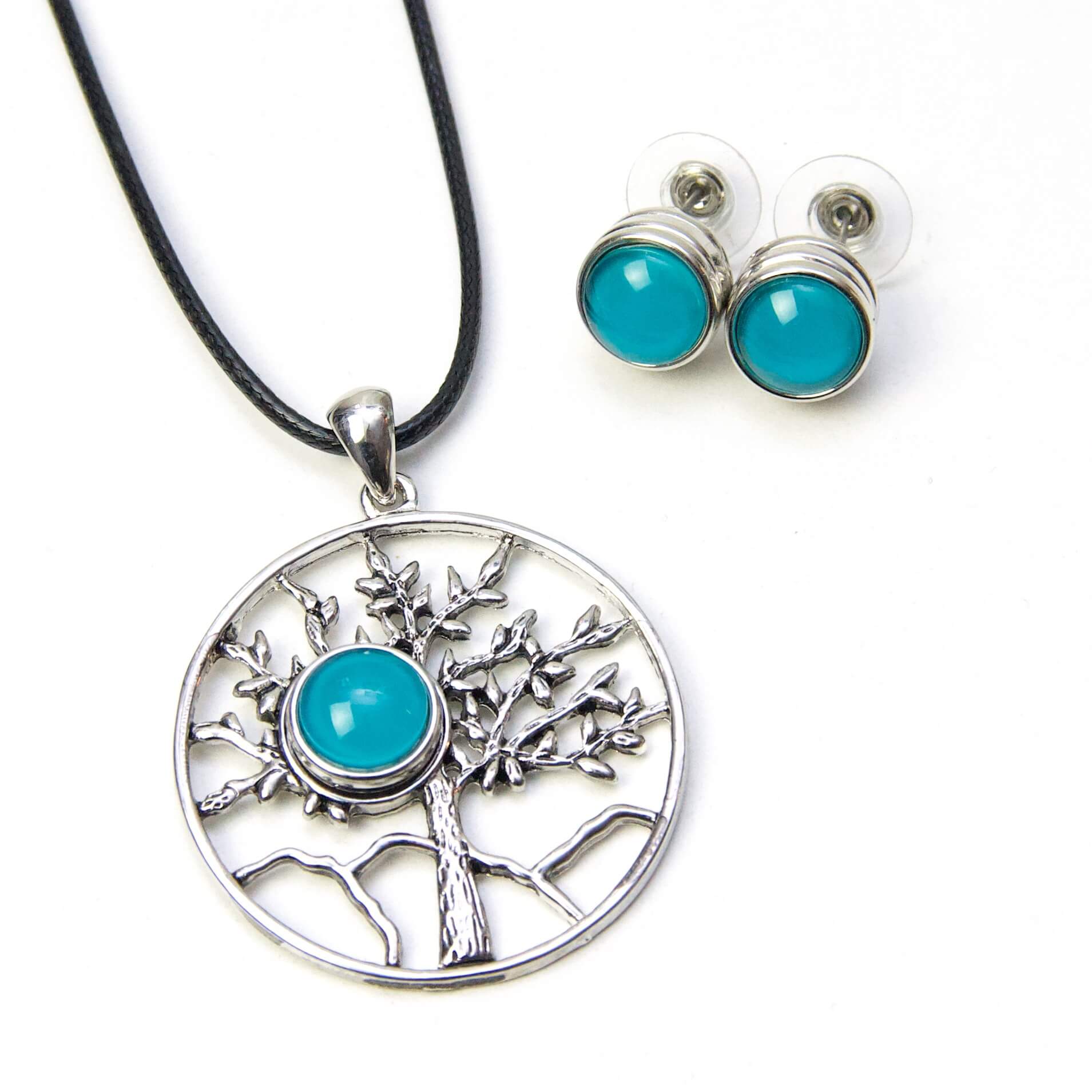Druckknopf Set Lebensbaum Anhänger mit Kette und Ohrringe Druckknopf Set Lebensbaum Anhänger mit Kette und Ohrringe