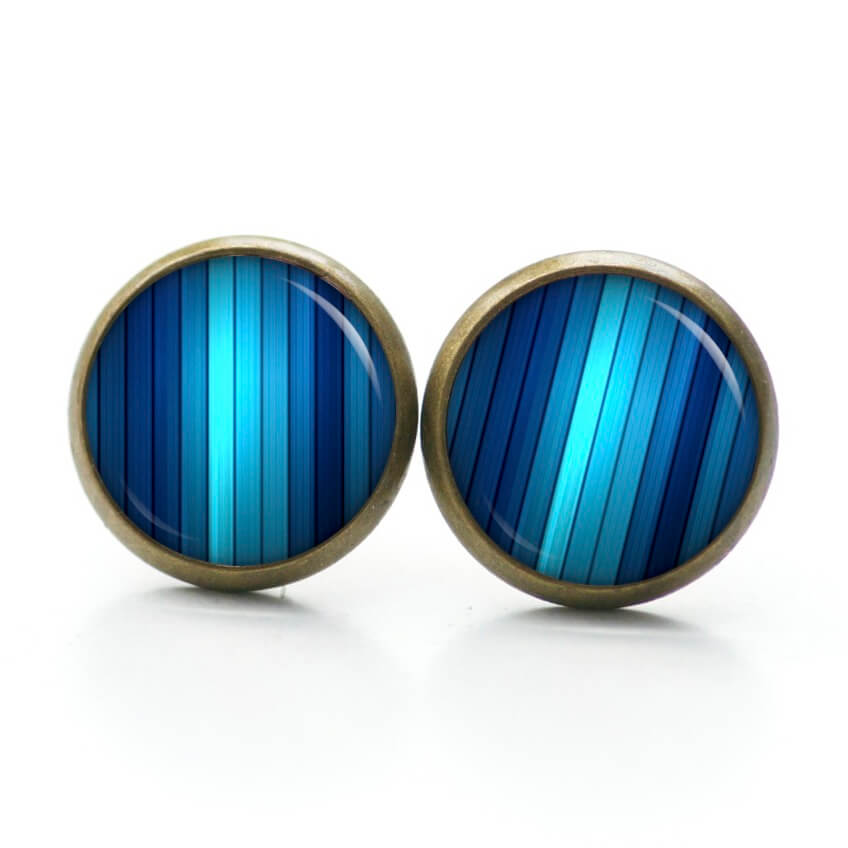 Ohrstecker, Ohrhänger, Clipse & Druckknopf – Motiv blaue Streifen Muster – Schmuck aus Edelstahl Ohrstecker, Ohrhänger, Clipse & Druckknopf – Motiv blaue Streifen Muster – Schmuck aus Edelstahl