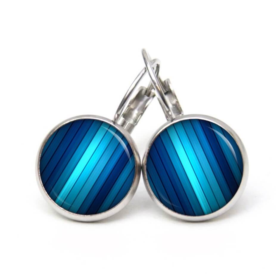 Ohrstecker, Ohrhänger, Clipse & Druckknopf – Motiv blaue Streifen Muster – Schmuck aus Edelstahl Ohrstecker, Ohrhänger, Clipse & Druckknopf – Motiv blaue Streifen Muster – Schmuck aus Edelstahl