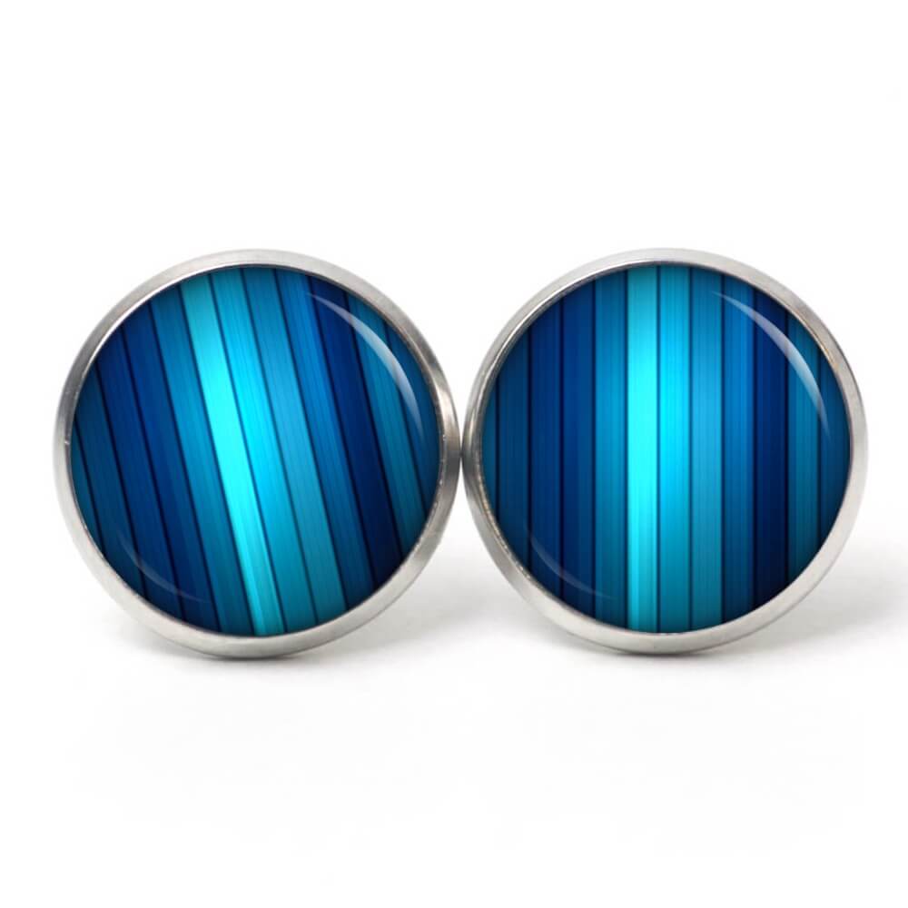 Ohrstecker, Ohrhänger, Clipse & Druckknopf – Motiv blaue Streifen Muster – Schmuck aus Edelstahl Ohrstecker, Ohrhänger, Clipse & Druckknopf – Motiv blaue Streifen Muster – Schmuck aus Edelstahl