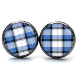 Ohrstecker, Ohrhänger, Clipse & Druckknopf – Motiv blau weiß kariert Holzfeller Muster – Schmuck aus Edelstahl Ohrstecker, Ohrhänger, Clipse & Druckknopf – Motiv blau weiß kariert Holzfeller Muster – Schmuck aus Edelstahl
