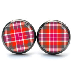 Ohrstecker, Ohrhänger, Clipse & Druckknopf – Motiv rosa rot kariert Holzfeller Muster – Schmuck aus Edelstahl Ohrstecker, Ohrhänger, Clipse & Druckknopf – Motiv rosa rot kariert Holzfeller Muster – Schmuck aus Edelstahl