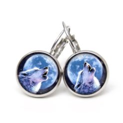 Ohrstecker, Ohrhänger, Clipse & Druckknopf – Motiv heulender Wolf mit Mond – Schmuck aus Edelstahl