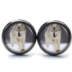 Ohrstecker, Ohrhänger, Clipse & Druckknopf – Motiv Wolf im Schnee – Schmuck aus Edelstahl Ohrstecker, Ohrhänger, Clipse & Druckknopf – Motiv Wolf im Schnee – Schmuck aus Edelstahl
