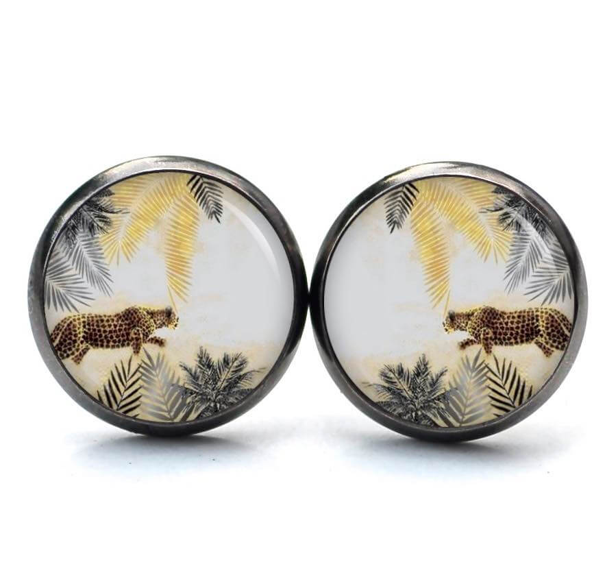 Ohrstecker, Ohrhänger, Clipse & Druckknopf – Motiv Leopard Leoparden Muster Dschungel Blätter – Schmuck aus Edelstahl Ohrstecker, Ohrhänger, Clipse & Druckknopf – Motiv Leopard Leoparden Muster Dschungel Blätter – Schmuck aus Edelstahl