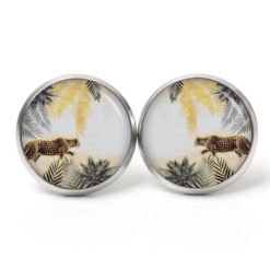 Ohrstecker, Ohrhänger, Clipse & Druckknopf – Motiv Leopard Leoparden Muster Dschungel Blätter – Schmuck aus Edelstahl