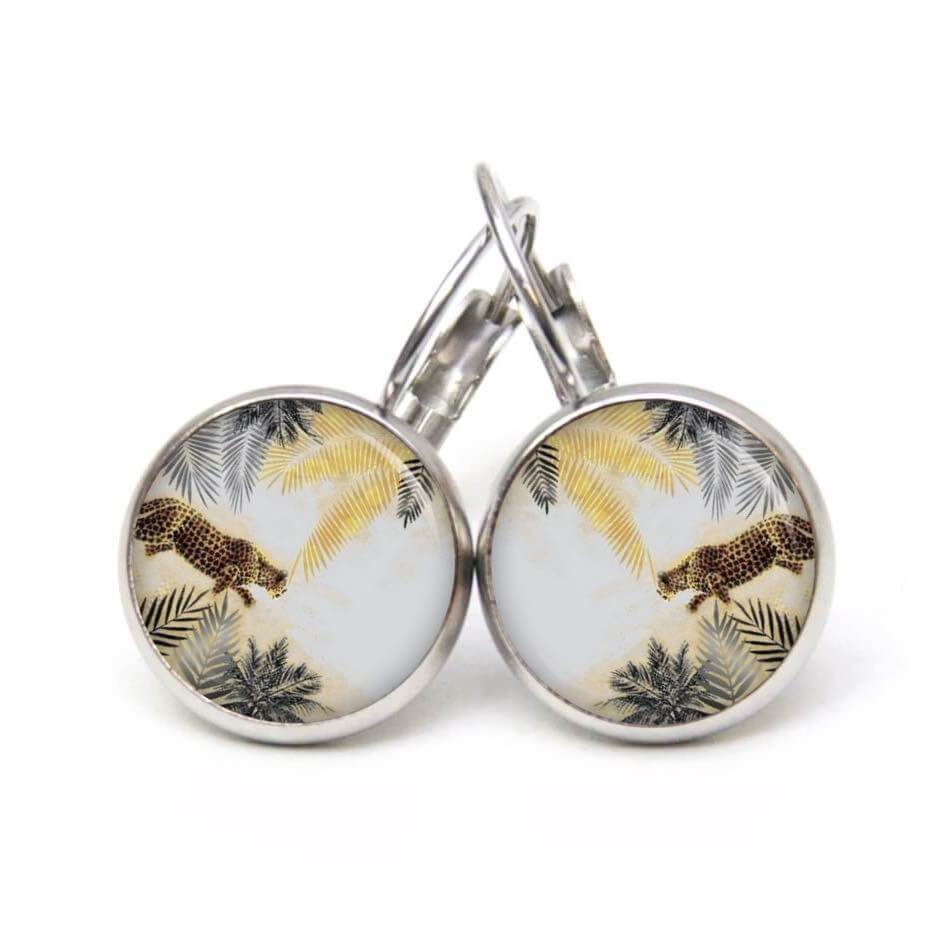 Ohrstecker, Ohrhänger, Clipse & Druckknopf – Motiv Leopard Leoparden Muster Dschungel Blätter – Schmuck aus Edelstahl Ohrstecker, Ohrhänger, Clipse & Druckknopf – Motiv Leopard Leoparden Muster Dschungel Blätter – Schmuck aus Edelstahl