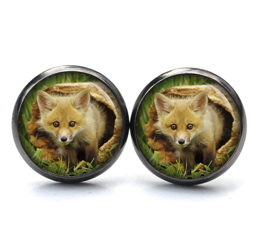Ohrstecker, Ohrhänger, Clipse & Druckknopf – Motiv Fuchs Baby im Wald – Schmuck aus Edelstahl Ohrstecker, Ohrhänger, Clipse & Druckknopf – Motiv Fuchs Baby im Wald – Schmuck aus Edelstahl
