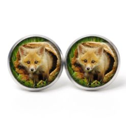 Ohrstecker, Ohrhänger, Clipse & Druckknopf – Motiv Fuchs Baby im Wald – Schmuck aus Edelstahl