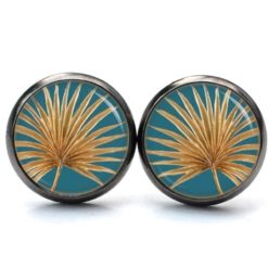 Ohrstecker, Ohrhänger, Clipse & Druckknopf – Motiv Palme Palmenblatt gold türkis – Schmuck aus Edelstahl Ohrstecker, Ohrhänger, Clipse & Druckknopf – Motiv Palme Palmenblatt gold türkis – Schmuck aus Edelstahl