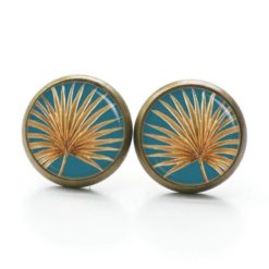 Ohrstecker, Ohrhänger, Clipse & Druckknopf – Motiv Palme Palmenblatt gold türkis – Schmuck aus Edelstahl Ohrstecker, Ohrhänger, Clipse & Druckknopf – Motiv Palme Palmenblatt gold türkis – Schmuck aus Edelstahl