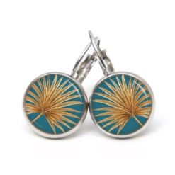 Ohrstecker, Ohrhänger, Clipse & Druckknopf – Motiv Palme Palmenblatt gold türkis – Schmuck aus Edelstahl Ohrstecker, Ohrhänger, Clipse & Druckknopf – Motiv Palme Palmenblatt gold türkis – Schmuck aus Edelstahl