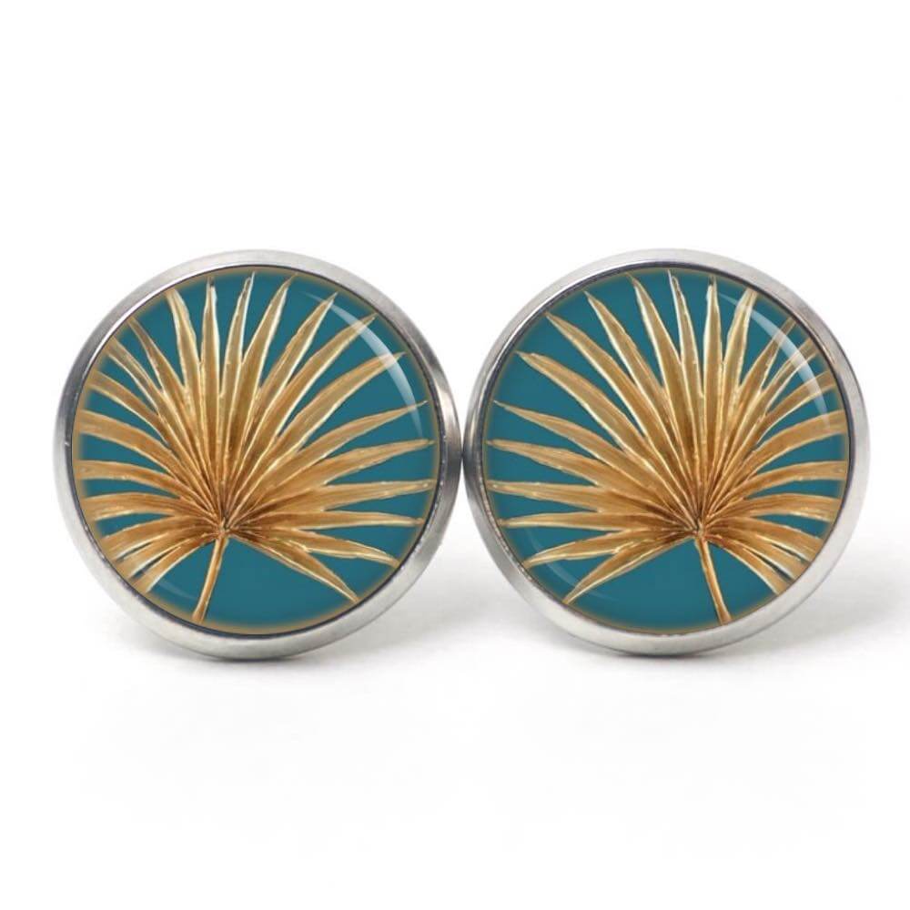 Ohrstecker, Ohrhänger, Clipse & Druckknopf – Motiv Palme Palmenblatt gold türkis – Schmuck aus Edelstahl Ohrstecker, Ohrhänger, Clipse & Druckknopf – Motiv Palme Palmenblatt gold türkis – Schmuck aus Edelstahl