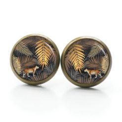 Ohrstecker, Ohrhänger, Clipse & Druckknopf – Motiv Leopard Leopardenmuster Dschungel Blätter – Schmuck aus Edelstahl