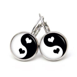Ohrstecker, Ohrhänger, Clipse & Druckknopf – Motiv Yin Yang schwarz weiß Valentinstag Herz Herzen – Schmuck aus Edelstahl Ohrstecker, Ohrhänger, Clipse & Druckknopf – Motiv Yin Yang schwarz weiß Valentinstag Herz Herzen – Schmuck aus Edelstahl