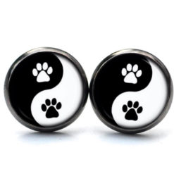 Ohrstecker, Ohrhänger, Clipse & Druckknopf – Motiv Yin Yang Hunde Pfoten schwarz weiß – Schmuck aus Edelstahl Ohrstecker, Ohrhänger, Clipse & Druckknopf – Motiv Yin Yang Hunde Pfoten schwarz weiß – Schmuck aus Edelstahl