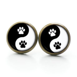 Ohrstecker, Ohrhänger, Clipse & Druckknopf – Motiv Yin Yang Hunde Pfoten schwarz weiß – Schmuck aus Edelstahl Ohrstecker, Ohrhänger, Clipse & Druckknopf – Motiv Yin Yang Hunde Pfoten schwarz weiß – Schmuck aus Edelstahl