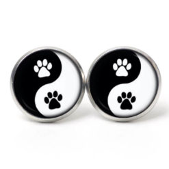 Ohrstecker, Ohrhänger, Clipse & Druckknopf – Motiv Yin Yang Hunde Pfoten schwarz weiß – Schmuck aus Edelstahl
