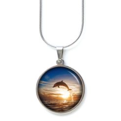 Ohrstecker, Ohrhänger, Clipse & Druckknopf – Motiv Delfin bei Abendstimmung – Schmuck aus Edelstahl