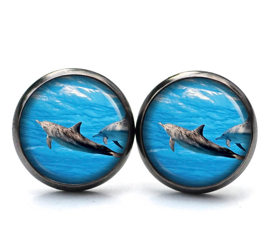 Ohrstecker, Ohrhänger, Clipse & Druckknopf – Motiv Delfin Delfine unter Wasser – Schmuck aus Edelstahl Ohrstecker, Ohrhänger, Clipse & Druckknopf – Motiv Delfin Delfine unter Wasser – Schmuck aus Edelstahl
