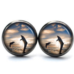 Druckknopf Ohrstecker Ohrhänger Clipse Delfine bei Abendstimmung Druckknopf Ohrstecker Ohrhänger Clipse Delfine bei Abendstimmung