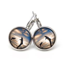 Druckknopf Ohrstecker Ohrhänger Clipse Delfine bei Abendstimmung Druckknopf Ohrstecker Ohrhänger Clipse Delfine bei Abendstimmung