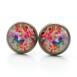 Ohrstecker, Ohrhänger, Clipse & Druckknopf – Motiv bunter Schmetterling mit Blättern – Schmuck aus Edelstahl Ohrstecker, Ohrhänger, Clipse & Druckknopf – Motiv bunter Schmetterling mit Blättern – Schmuck aus Edelstahl