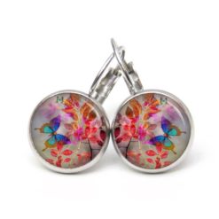 Ohrstecker, Ohrhänger, Clipse & Druckknopf – Motiv bunter Schmetterling mit Blättern – Schmuck aus Edelstahl Ohrstecker, Ohrhänger, Clipse & Druckknopf – Motiv bunter Schmetterling mit Blättern – Schmuck aus Edelstahl