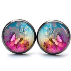 Schmetterling Schmuckset – Kette & Ohrringe mit buntem Butterfly Motiv – Edelstahl Halskette und Ohrstecker – Geschenk für Frauen Ohrstecker, Ohrhänger, Clipse & Druckknopf – Motiv Clipse bunte Schmetterlinge – Schmuck aus Edelstahl