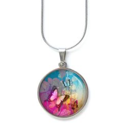 Schmetterling Schmuckset – Kette & Ohrringe mit buntem Butterfly Motiv – Edelstahl Halskette und Ohrstecker – Geschenk für Frauen Ohrstecker, Ohrhänger, Clipse & Druckknopf – Motiv Clipse bunte Schmetterlinge – Schmuck aus Edelstahl