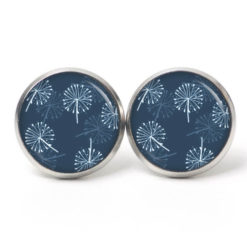 Ohrstecker, Ohrhänger, Clipse & Druckknopf – Motiv kleine Pusteblumen blau weiß – Schmuck aus Edelstahl